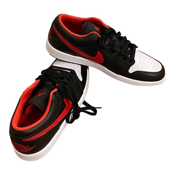 Nike Air Jordan 1 Low White Toe Shoes Black Fire Red 553558-063 Men's NEW - Picture 3 of 6